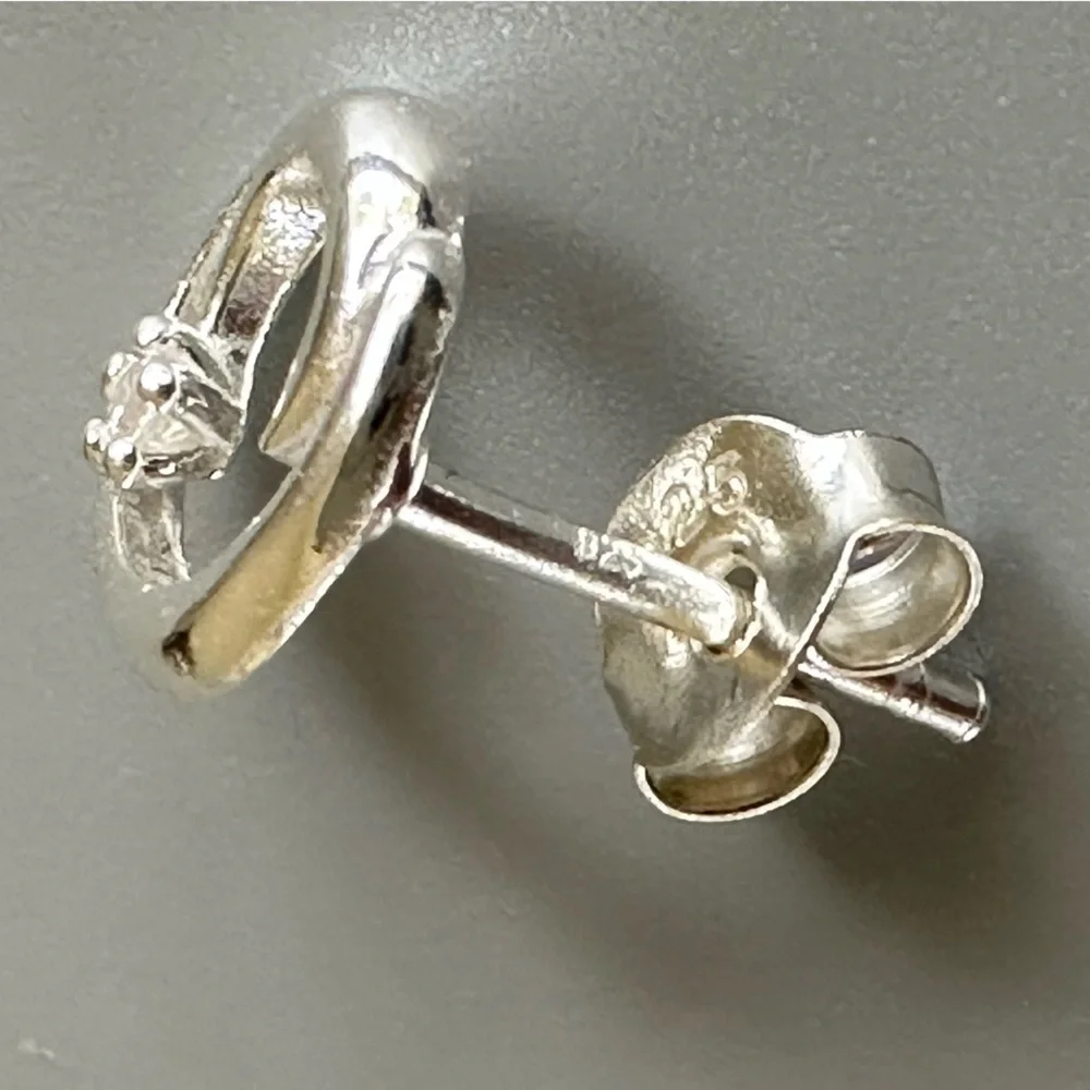Sterling Silver Crescent Moon Tiny Stud Earrings with CZ 8mm